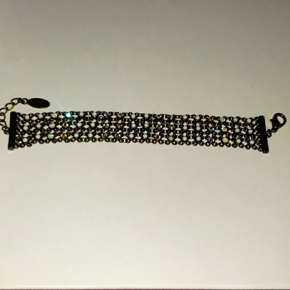 NWT LAUREN G ADAMS PEWTER BRACELET PEARL AND CRYSTAL - Picture 4 of 4